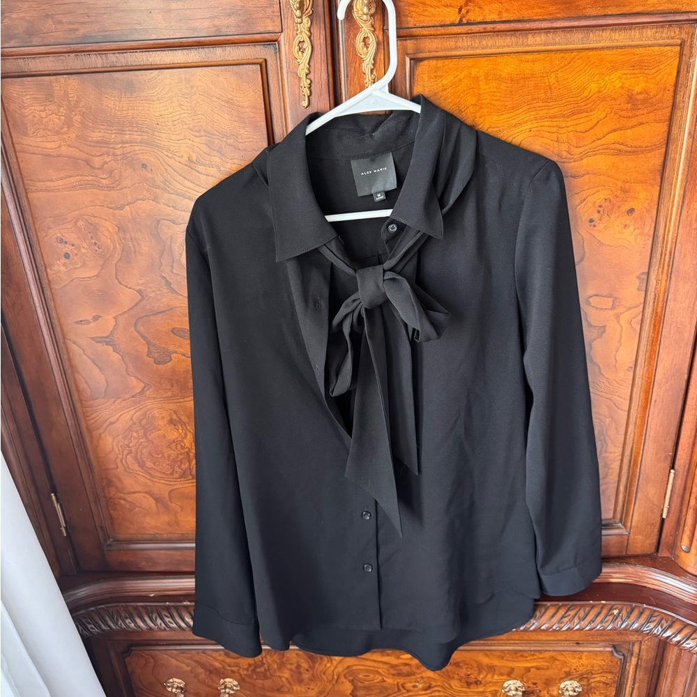 Alex Marie Black Tie-Neck Blouse with Bow Detail